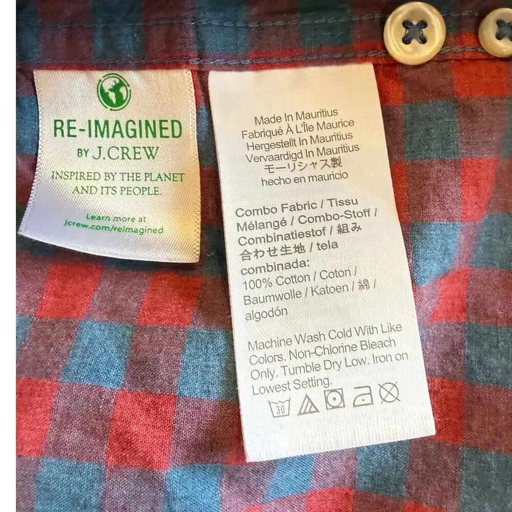 J. CREW Secret Wash Cotton Check Classic Button Down Casual Shirt Top M J Crew
